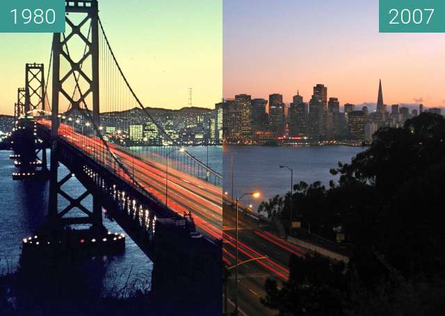 Before-and-after picture of Bay Bridge between 1980-Sep-01 and 2007-Jul-02