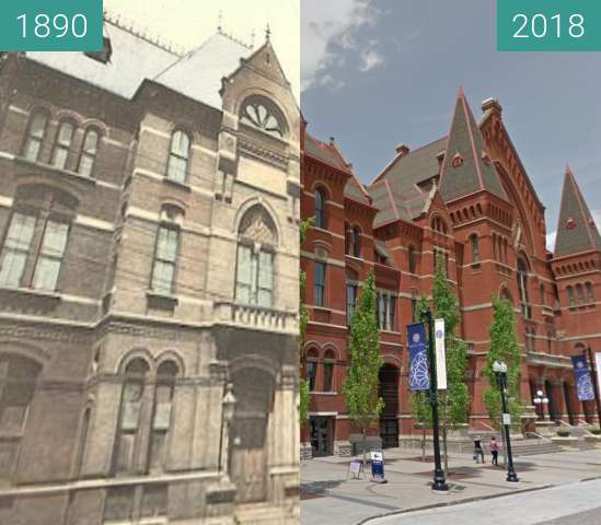 Before-and-after picture of Cincinnati Music Hall between 1890 and 2018