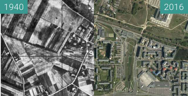 Before-and-after picture of Os. Jana III Sobieskiego between 1940 and 2016