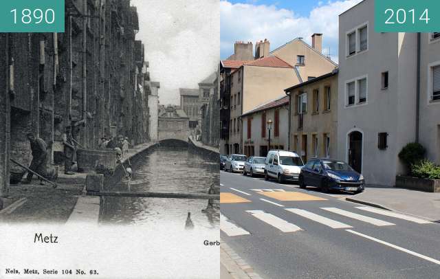 Before-and-after picture of Rue des Tanneurs between 1890 and 2014