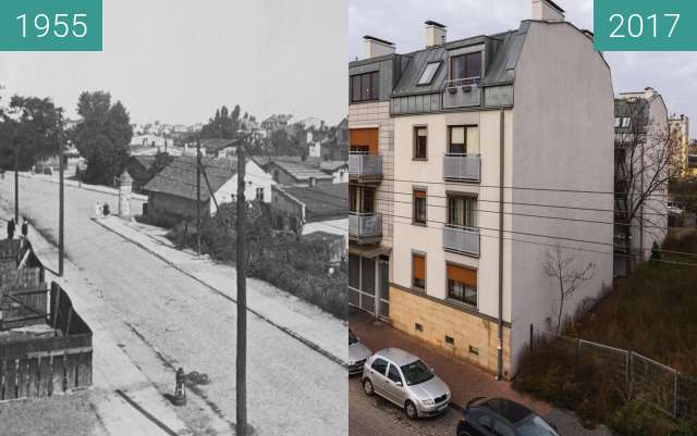 Before-and-after picture of Ulica Górczyńska between 1955 and 2017