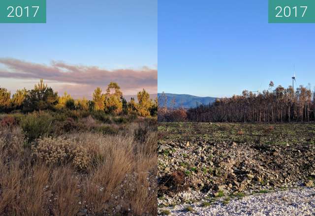 Vorher-Nachher-Bild von Folgen der Waldbrände in Portugal zwischen 23.08.2017 und 19.11.2017