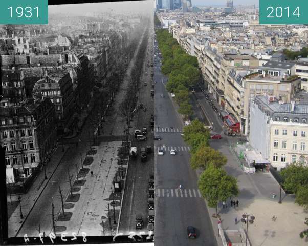 Before-and-after picture of Avenue de la Grande Armée between 1931 and 2014-Sep-28