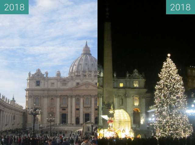 Before-and-after picture of St. Peter's Basilica between 2018-Jan-04 and 2018-Jan-05