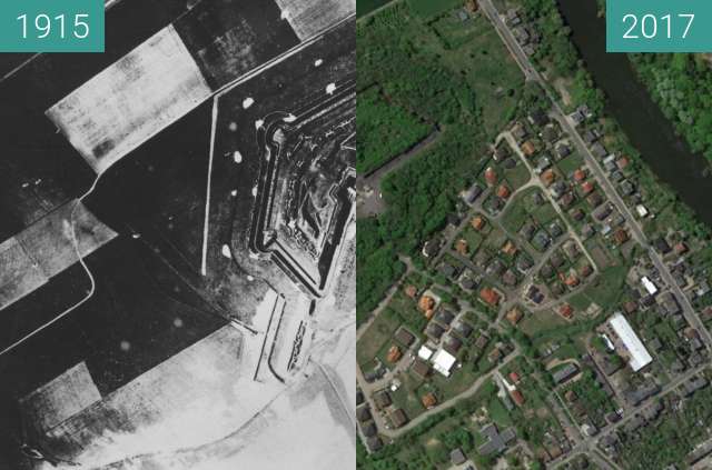 Vorher-Nachher-Bild von Fort Roder Poznań zwischen 1915 und 2017