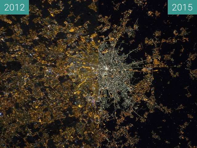 Before-and-after picture of Street lighting in Milan: Transition to LEDs between 2012 and 2015