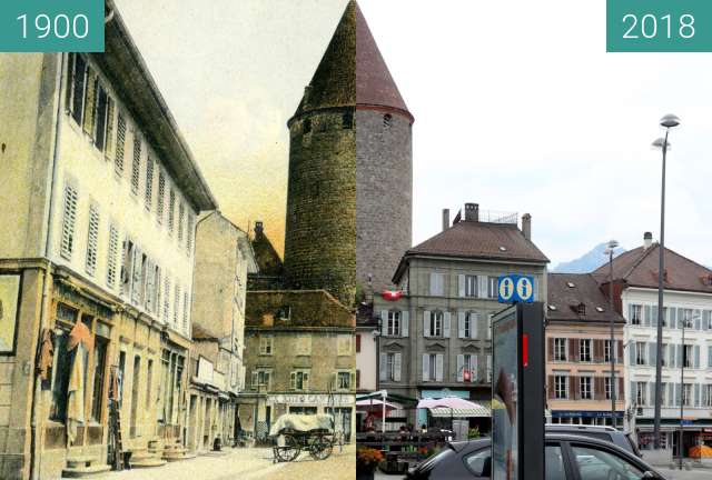 Vorher-Nachher-Bild von Bulle - Place des Alpes - 1900 - 2018 zwischen 1900 und 04.08.2018