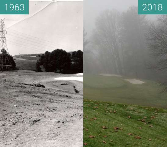 Before-and-after picture of Golf hole during construction in 1963 and today. between 1963 and 2018-Dec-02