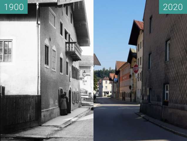 Before-and-after picture of Schützenstraße Traunstein01 between 1900 and 08/2020