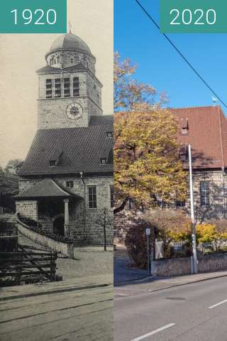 Before-and-after picture of Stuttgart - Erlöserkirche between 1920 and 2020-Nov-14