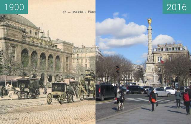 Before-and-after picture of Place du Chatelet between 1900 and 2016-Feb-19