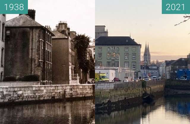 Before-and-after picture of Mercy Hospital between 1938 and 2021-Jan-07