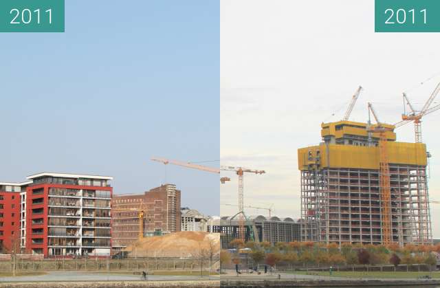 Before-and-after picture of Baubeginn der EZB in Frankfurt am Main between 2011-Mar-03 and 2011-Nov-04