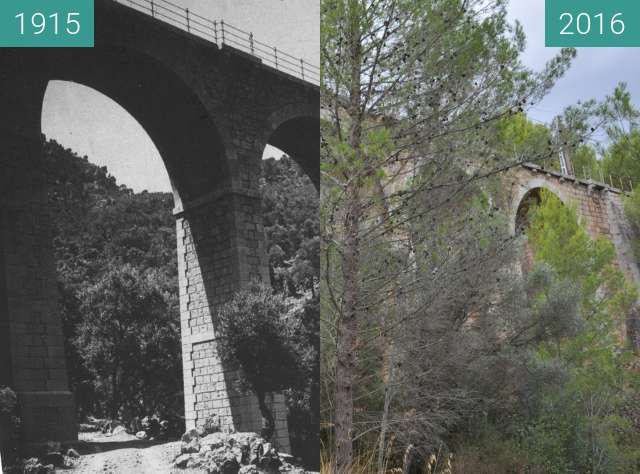 Before-and-after picture of Viaducte de Monreals between 1915 and 2016-Sep-20