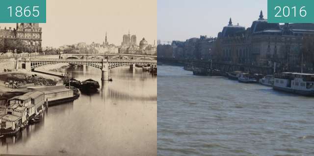 Before-and-after picture of Pont de Solférino between 1865 and 2016-Feb-29