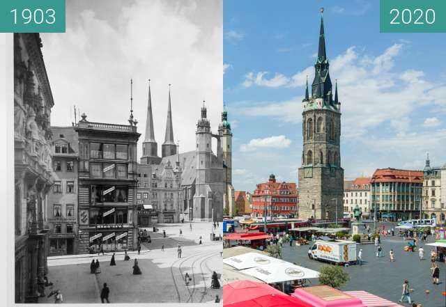 Vorher-Nachher-Bild von Marktplatz, Roter Turm zwischen 1903 und 13.06.2020