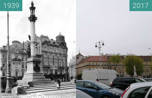 Before-and-after picture of Adam Mickiewicz Statue between 1939 and 2017-Apr-20