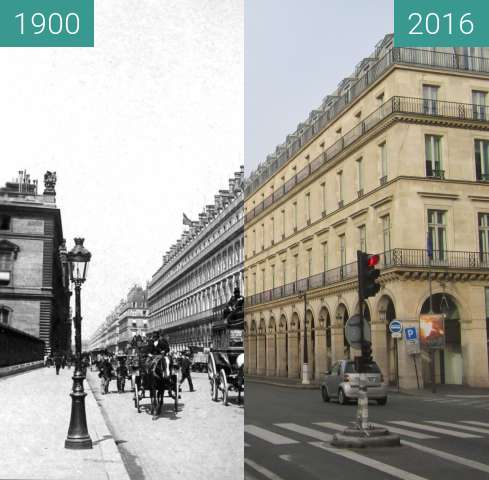 Before-and-after picture of Rue de Rivoli between 1900 and 2016-Jan-13