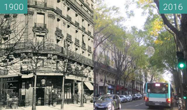 Before-and-after picture of Rue Caulaincourt between 1900 and 2016-Nov-27