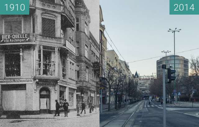 Before-and-after picture of Ulica 27 Grudnia between 1910 and 2014