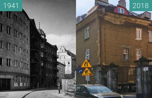 Before-and-after picture of Plac Kolegiacki between 1941 and 2018