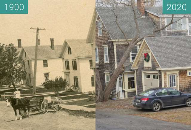 Before-and-after picture of 50 Union St. Belfast, Maine between 1900 and 2020