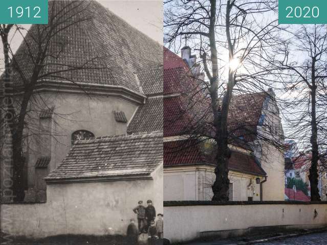 Before-and-after picture of Rynek Śródecki between 1912 and 2020-Apr-04