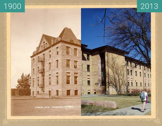 Before-and-after picture of Women's Hall - Spearfish Normal - 1900 between 1900 and 2013-Mar-28