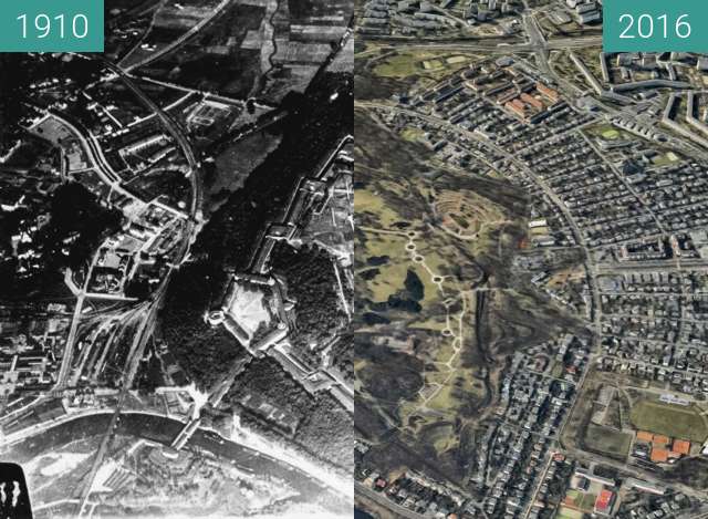 Vorher-Nachher-Bild von Widok na Fort Winiary zwischen 1910 und 2016