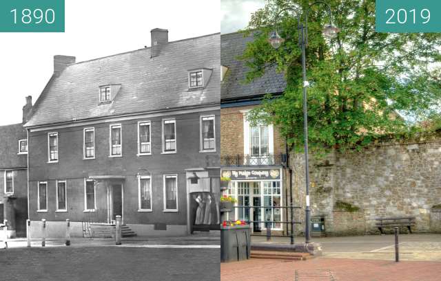 Before-and-after picture of The Three Cups Inn between 1890 and 2019-Jun-20