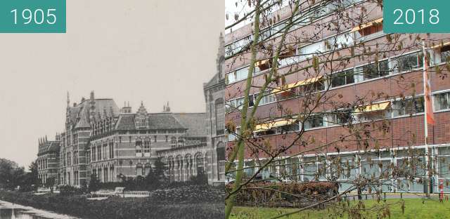 Before-and-after picture of Army school Alkmaar between 1905 and 2018-Mar-12