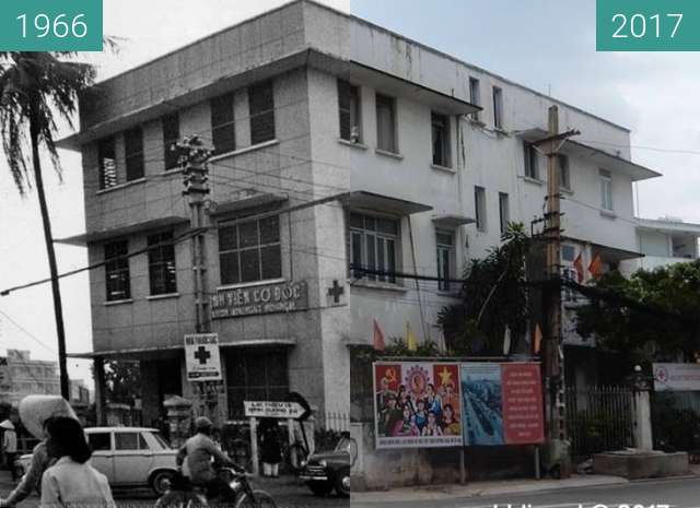 Before-and-after picture of Saigon Adventist Hospital between 1966 and 2017