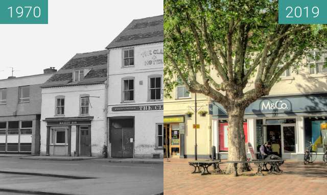 Before-and-after picture of The Club Hotel between 1970 and 2019-Jun-20