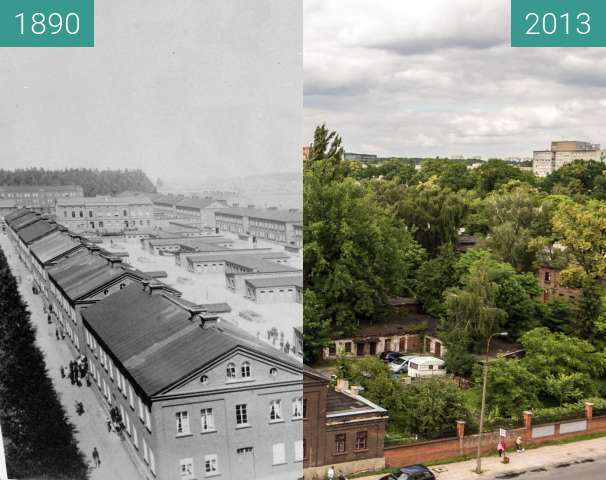 Before-and-after picture of Księży Młyn between 1890 and 2013