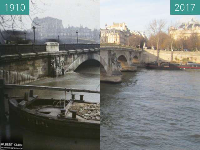 Before-and-after picture of Pont des Invalides (Great Flood) between 01/1910 and 2017-Dec-09