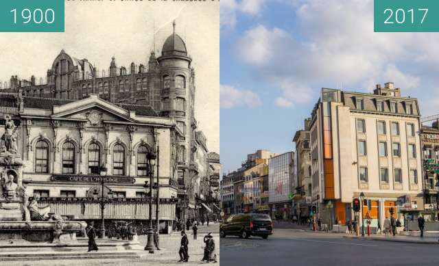 Before-and-after picture of Porte de Namur, Bruxelles between 1900 and 2017