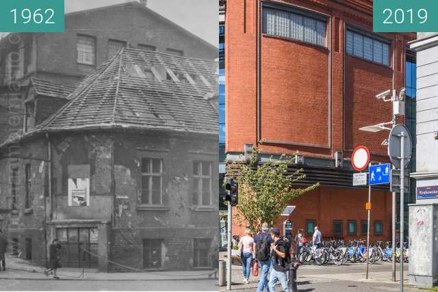 Before-and-after picture of Ulica Półwiejska between 1962 and 2019