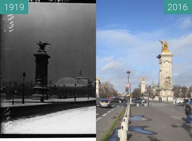 Before-and-after picture of Pont Alexandre III between 1919 and 2016-Jan-04