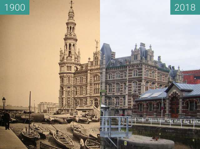 Before-and-after picture of Loodsgebouw/Margueriedok between 1900 and 2018-Apr-02