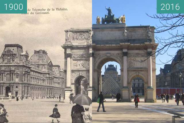 Before-and-after picture of Louvre, Arc de Triomphe du Carousel between 1900 and 2016-Feb-16