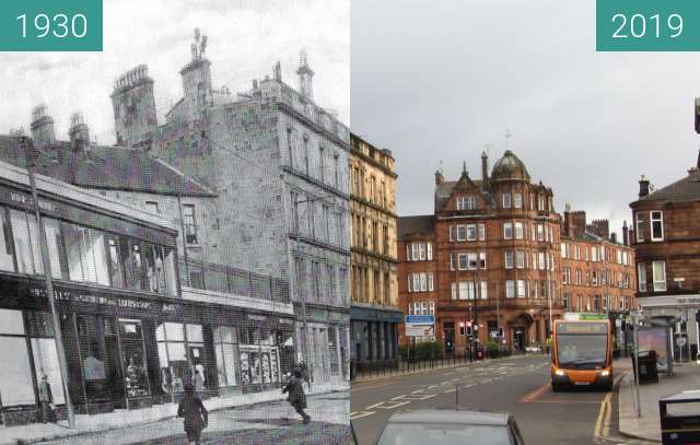 Before-and-after picture of Kilmarnock Road between 1930 and 2019-Mar-24