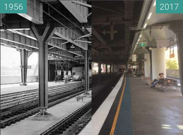 Before-and-after picture of Circular Quay Railway Station between 1956 and 2017