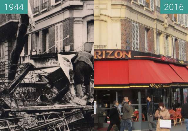 Before-and-after picture of Rue St. Placide between 08/1944 and 2016-Jan-12