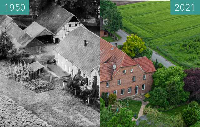 Before-and-after picture of Hof Börger in Glandorf-Averfehrden between 1950 and 2021-Jun-04