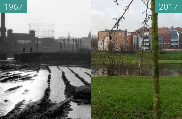 Before-and-after picture of Rzeka Warta, widok na Chwal between 1967 and 2017