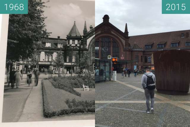 Before-and-after picture of Bahnhof Osnabrück between 1968 and 2015