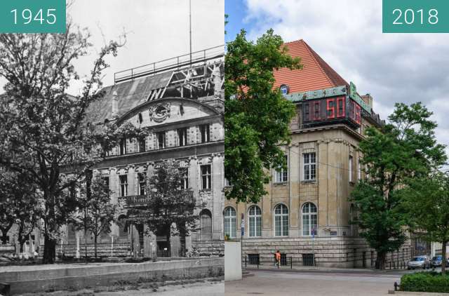 Before-and-after picture of Plac Wolności between 1945 and 2018