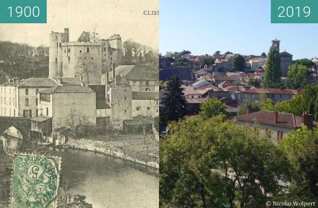 Before-and-after picture of Clisson between 1900 and 2019