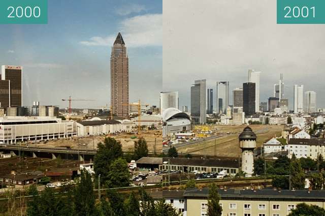 Before-and-after picture of Bau der Messehalle 3 - Frankfurt am Main between 2000-Apr-26 and 2001-Jun-11