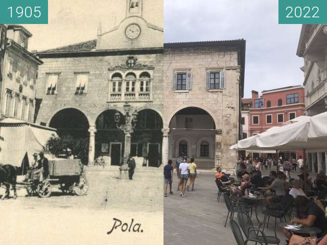 Vorher-Nachher-Bild von Pula: Rathaus zwischen 1905 und 12.08.2022